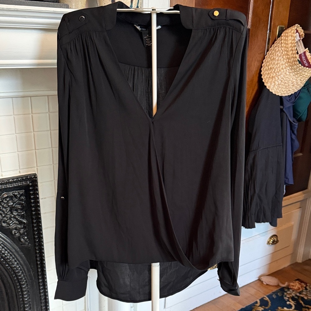 White House Black Market Draped Hi Lo Black Blouse- worn about 3x. 99 retail